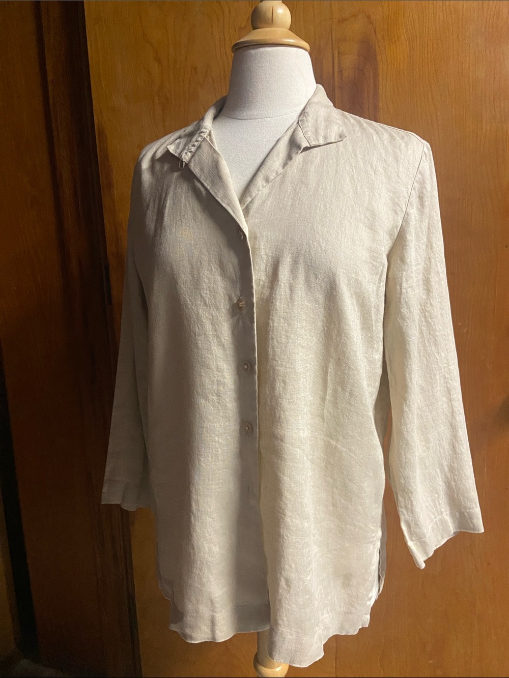 GO SILK Light Beige Linen Button-Front Shirt S Cool